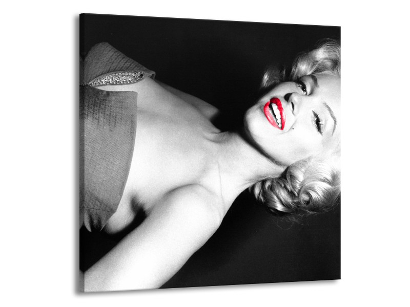 Glasschilderij Marilyn Monroe | Zwart, Grijs, Rood | 50x50cm 1Luik