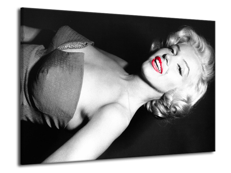 Glasschilderij Marilyn Monroe | Zwart, Grijs, Rood | 70x50cm 1Luik