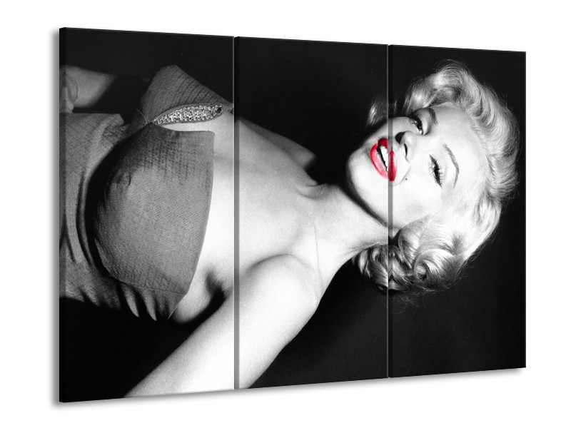 Canvas Schilderij Marilyn Monroe | Zwart, Grijs, Rood | 60x90cm 3Luik