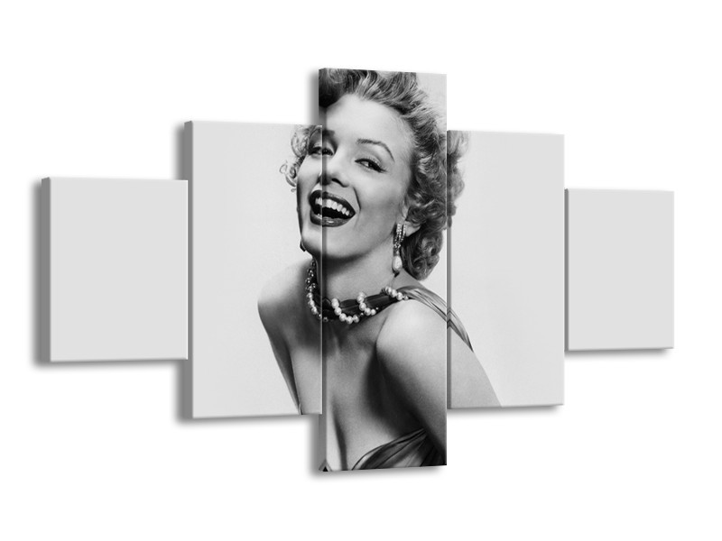 Canvas Schilderij Marilyn Monroe | Grijs, Wit | 125x70cm 5Luik