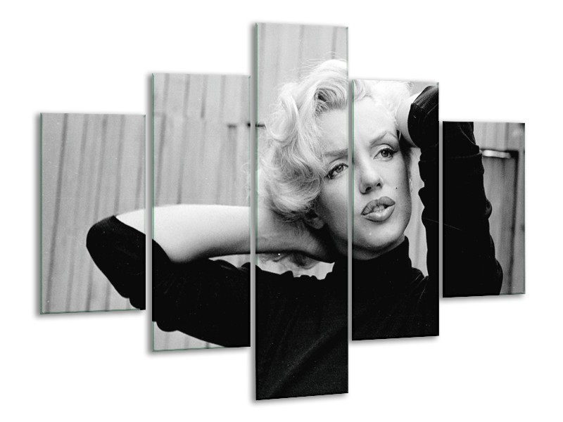 Canvas Schilderij Marilyn Monroe | Zwart, Wit, Grijs | 100x70cm 5Luik
