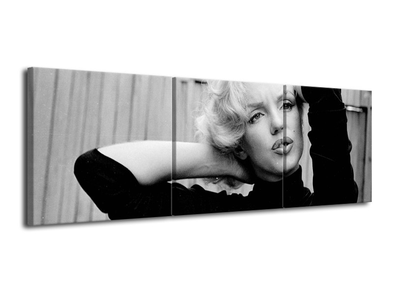 Canvas Schilderij Marilyn Monroe | Zwart, Wit, Grijs | 120x40cm 3Luik