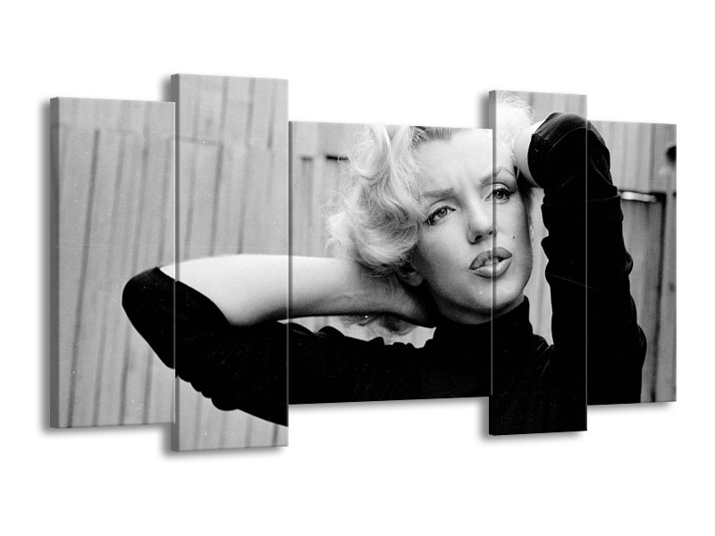 Canvas Schilderij Marilyn Monroe | Zwart, Wit, Grijs | 120x65cm 5Luik