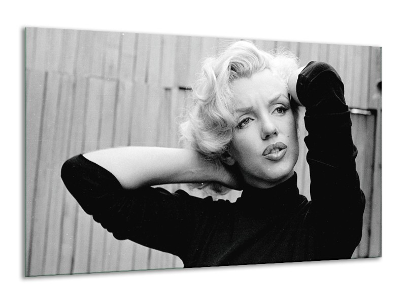 Glasschilderij Marilyn Monroe | Zwart, Wit, Grijs | 120x70cm 1Luik