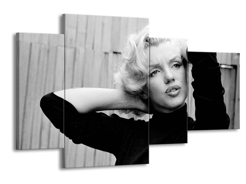 Glasschilderij Marilyn Monroe | Zwart, Wit, Grijs | 120x75cm 4Luik