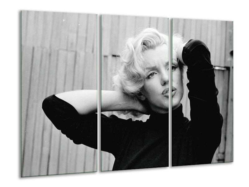 Canvas Schilderij Marilyn Monroe | Zwart, Wit, Grijs | 120x80cm 3Luik