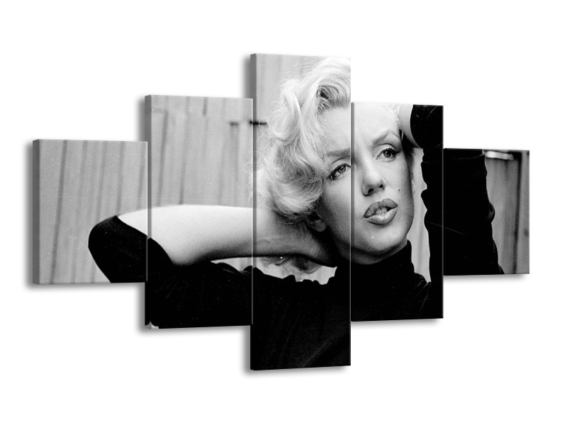 Canvas Schilderij Marilyn Monroe | Zwart, Wit, Grijs | 125x70cm 5Luik