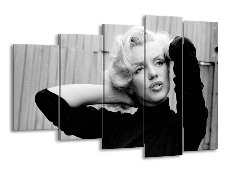 Canvas Schilderij Marilyn Monroe | Zwart, Wit, Grijs | 150x100cm 5Luik