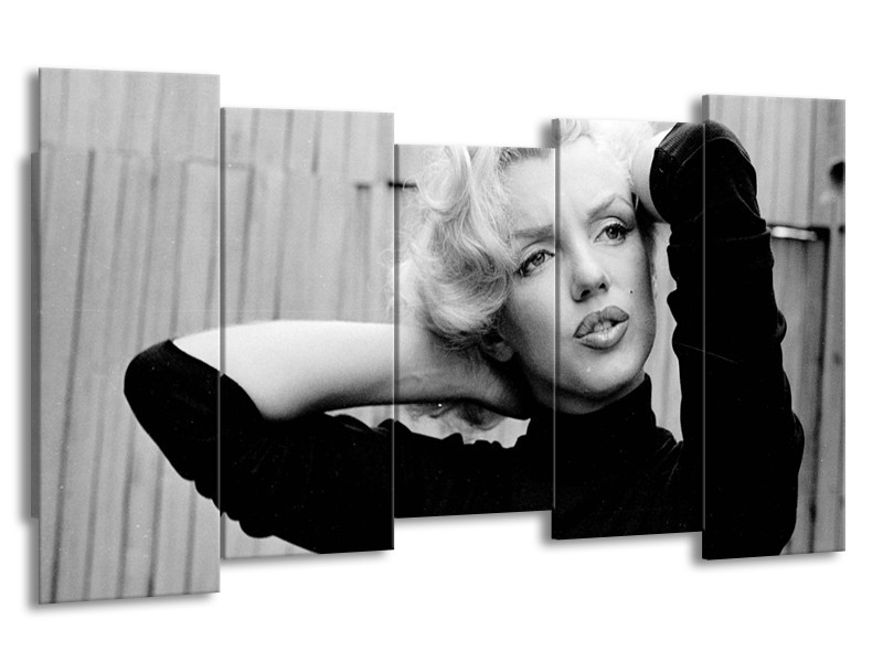 Canvas Schilderij Marilyn Monroe | Zwart, Wit, Grijs | 150x80cm 5Luik