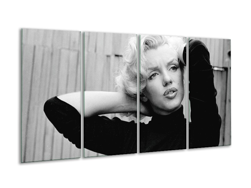 Glasschilderij Marilyn Monroe | Zwart, Wit, Grijs | 160x80cm 4Luik