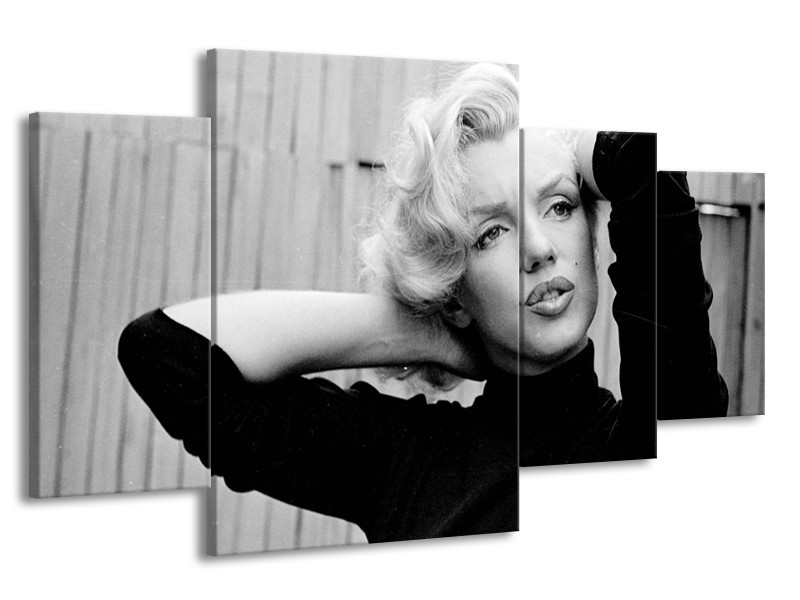 Canvas Schilderij Marilyn Monroe | Zwart, Wit, Grijs | 160x90cm 4Luik