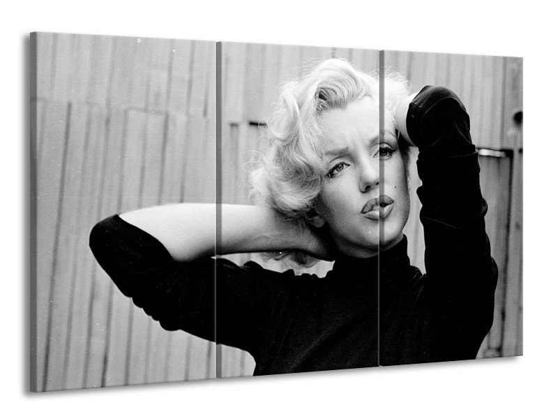 Glasschilderij Marilyn Monroe | Zwart, Wit, Grijs | 165x100cm 3Luik