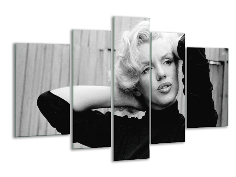 Glasschilderij Marilyn Monroe | Zwart, Wit, Grijs | 170x100cm 5Luik