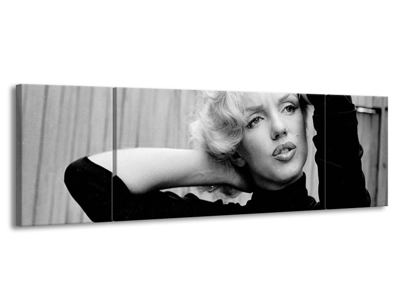 Canvas Schilderij Marilyn Monroe | Zwart, Wit, Grijs | 170x50cm 3Luik