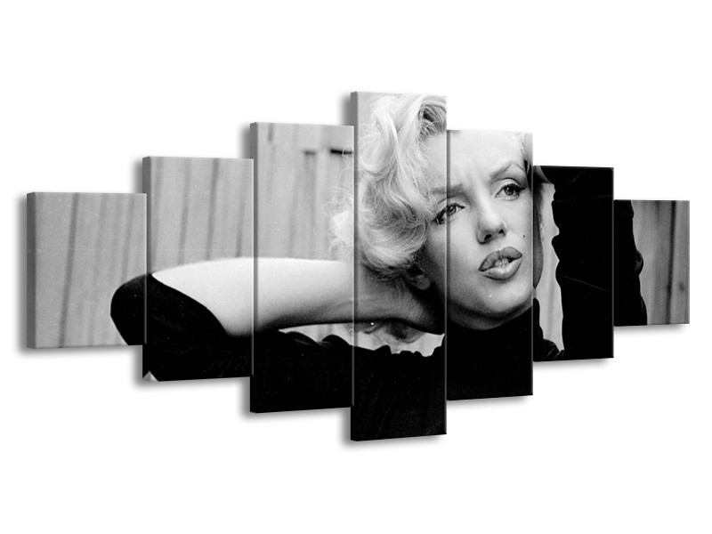 Canvas Schilderij Marilyn Monroe | Zwart, Wit, Grijs | 210x100cm 7Luik