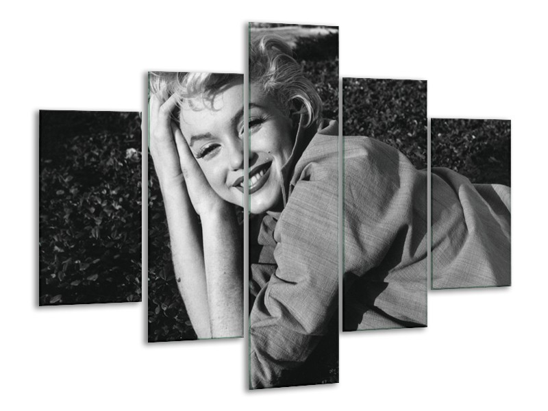 Canvas Schilderij Marilyn Monroe | Zwart, Grijs | 100x70cm 5Luik