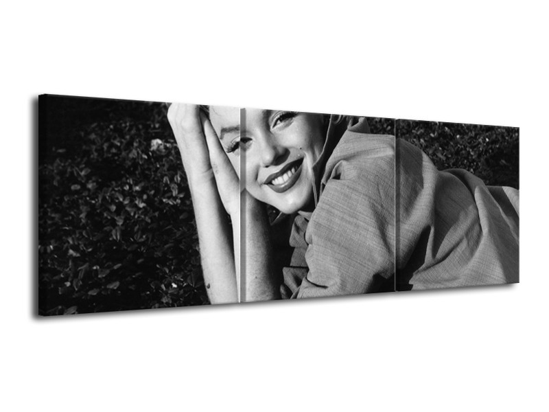 Canvas Schilderij Marilyn Monroe | Zwart, Grijs | 120x40cm 3Luik