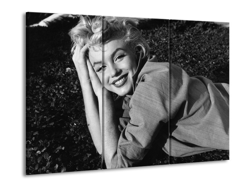 Glasschilderij Marilyn Monroe | Zwart, Grijs | 60x90cm 3Luik