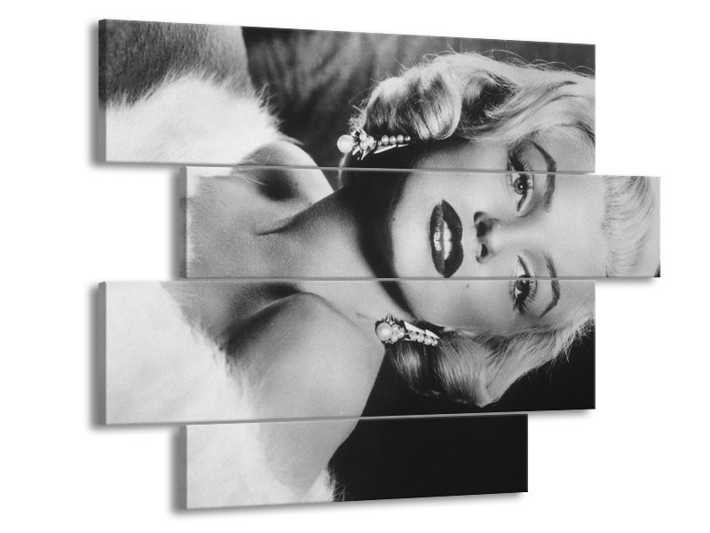 Glasschilderij Marilyn Monroe | Zwart, Wit, Grijs | 115x85cm 4Luik