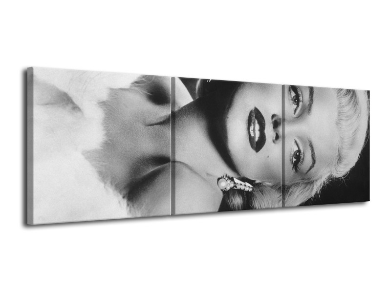 Canvas Schilderij Marilyn Monroe | Zwart, Wit, Grijs | 120x40cm 3Luik