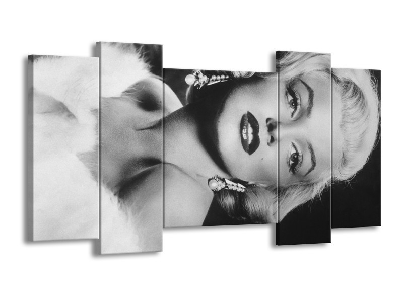 Canvas Schilderij Marilyn Monroe | Zwart, Wit, Grijs | 120x65cm 5Luik