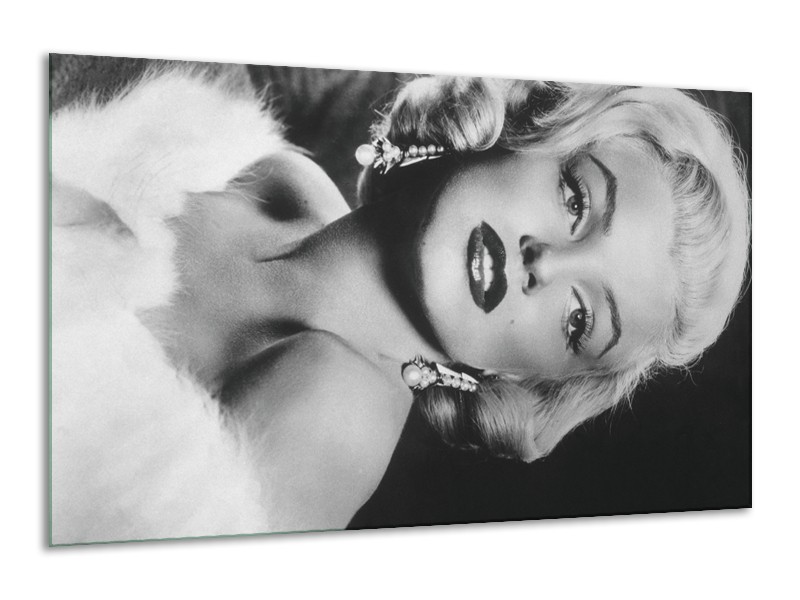 Glasschilderij Marilyn Monroe | Zwart, Wit, Grijs | 120x70cm 1Luik