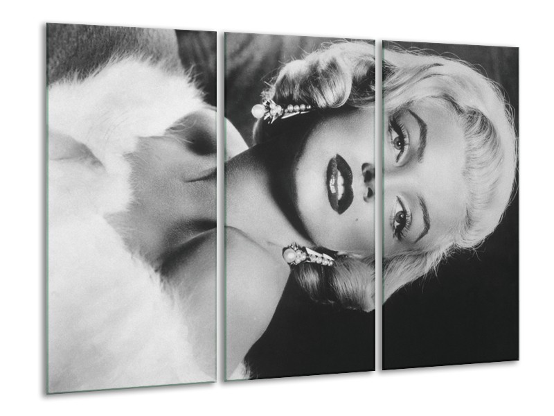 Glasschilderij Marilyn Monroe | Zwart, Wit, Grijs | 120x80cm 3Luik