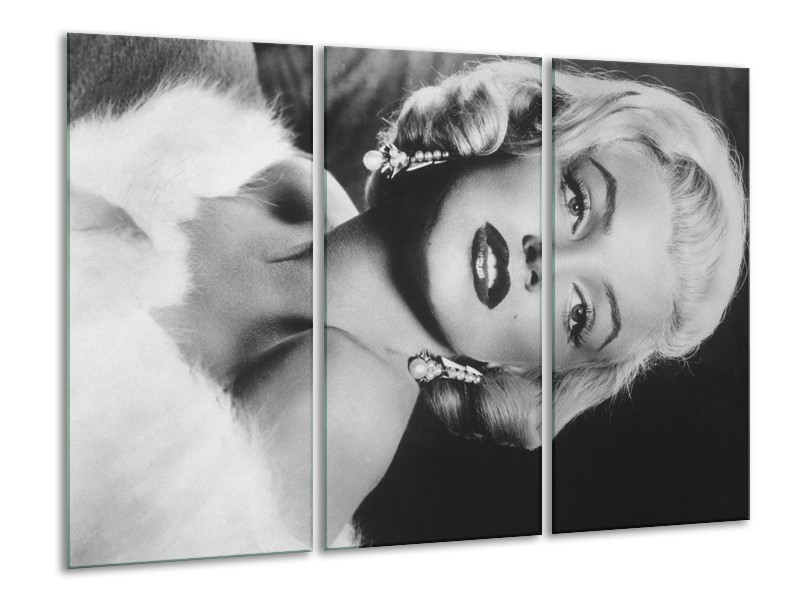 Canvas Schilderij Marilyn Monroe | Zwart, Wit, Grijs | 120x80cm 3Luik