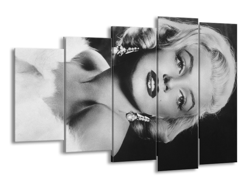 Canvas Schilderij Marilyn Monroe | Zwart, Wit, Grijs | 150x100cm 5Luik