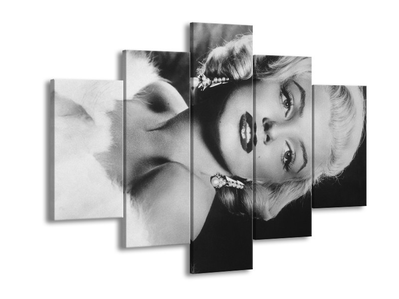 Canvas Schilderij Marilyn Monroe | Zwart, Wit, Grijs | 150x105cm 5Luik