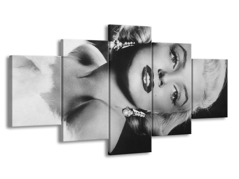 Glasschilderij Marilyn Monroe | Zwart, Wit, Grijs | 150x80cm 5Luik