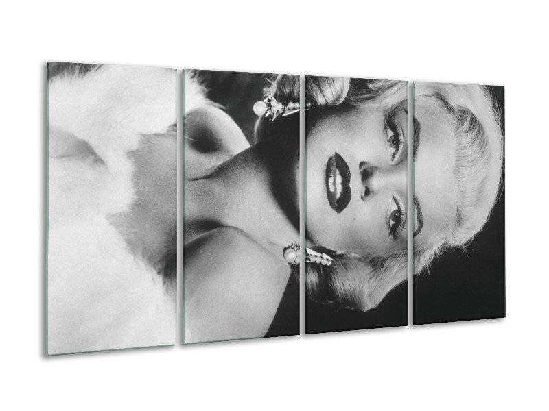 Canvas Schilderij Marilyn Monroe | Zwart, Wit, Grijs | 160x80cm 4Luik