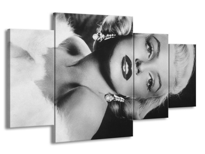 Glasschilderij Marilyn Monroe | Zwart, Wit, Grijs | 160x90cm 4Luik