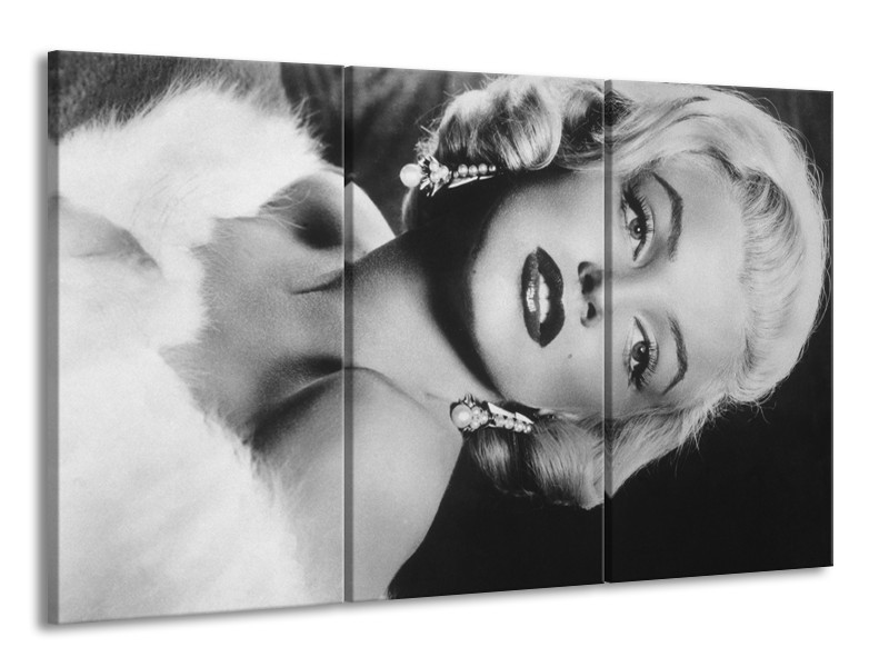 Glasschilderij Marilyn Monroe | Zwart, Wit, Grijs | 165x100cm 3Luik