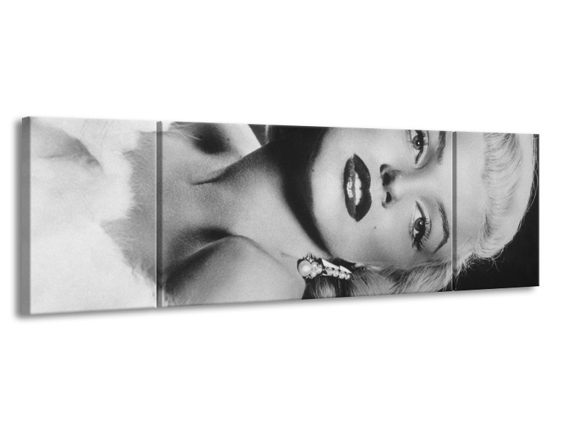 Canvas Schilderij Marilyn Monroe | Zwart, Wit, Grijs | 170x50cm 3Luik