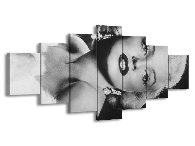 Canvas Schilderij Marilyn Monroe | Zwart, Wit, Grijs | 210x100cm 7Luik