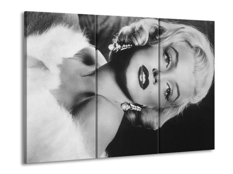 Glasschilderij Marilyn Monroe | Zwart, Wit, Grijs | 60x90cm 3Luik