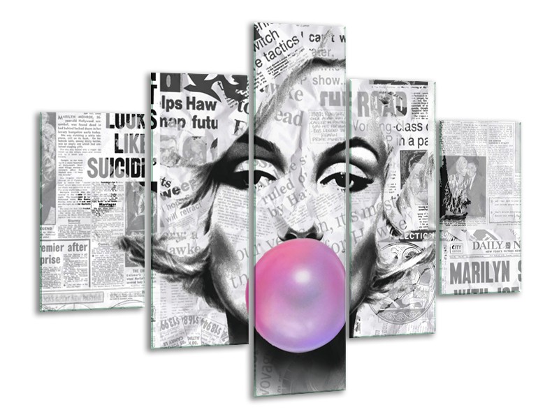 Canvas Schilderij Marilyn Monroe | Zwart, Grijs, Paars | 100x70cm 5Luik