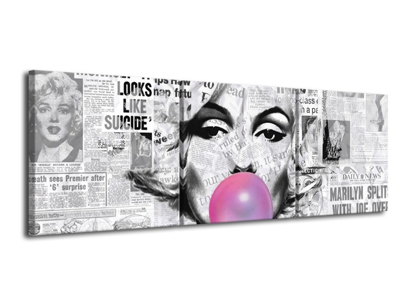 Glasschilderij Marilyn Monroe | Zwart, Grijs, Paars | 120x40cm 3Luik