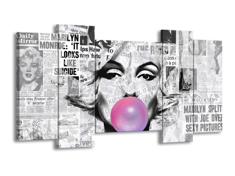 Canvas Schilderij Marilyn Monroe | Zwart, Grijs, Paars | 120x65cm 5Luik