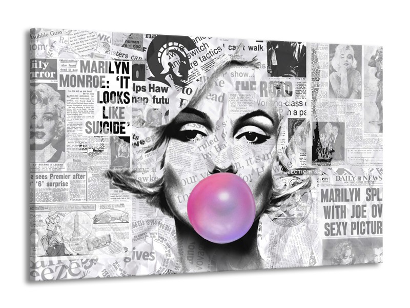 Canvas Schilderij Marilyn Monroe | Zwart, Grijs, Paars | 140x90cm 1Luik