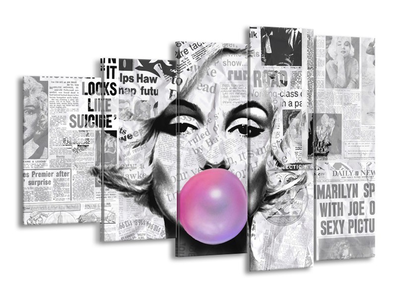 Glasschilderij Marilyn Monroe | Zwart, Grijs, Paars | 150x100cm 5Luik