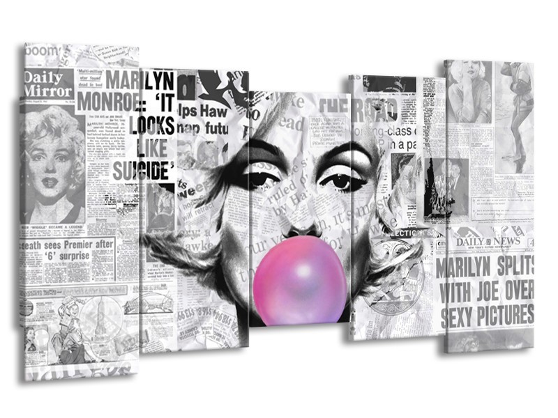 Canvas Schilderij Marilyn Monroe | Zwart, Grijs, Paars | 150x80cm 5Luik