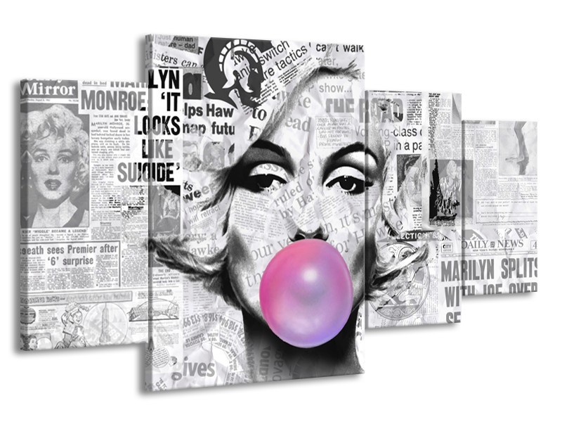 Glasschilderij Marilyn Monroe | Zwart, Grijs, Paars | 160x90cm 4Luik