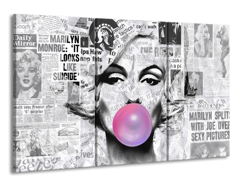 Canvas Schilderij Marilyn Monroe | Zwart, Grijs, Paars | 165x100cm 3Luik