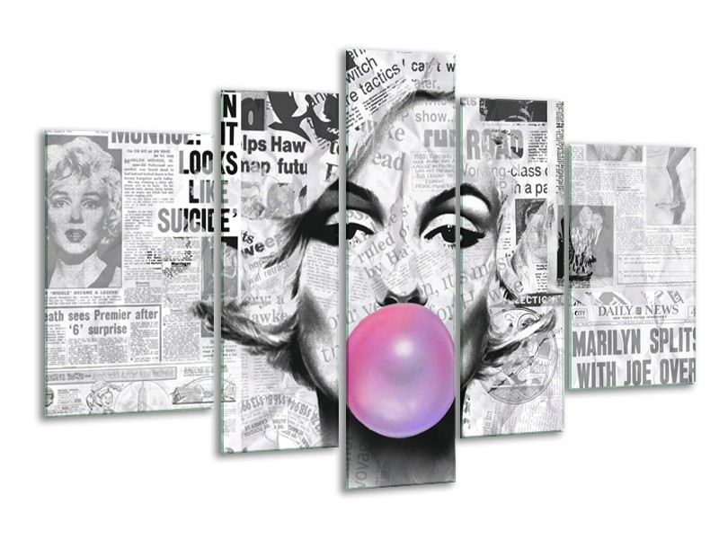 Glasschilderij Marilyn Monroe | Zwart, Grijs, Paars | 170x100cm 5Luik