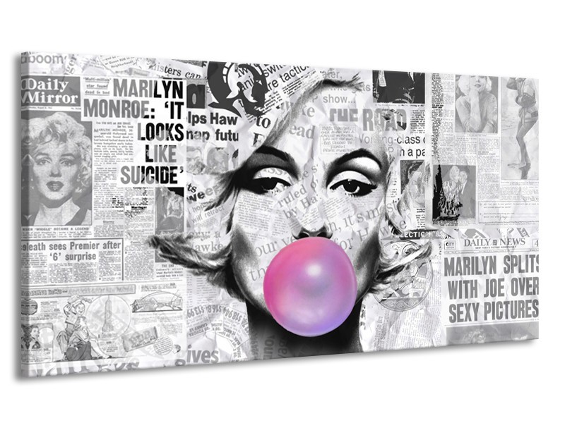 Canvas Schilderij Marilyn Monroe | Zwart, Grijs, Paars | 170x90cm 1Luik