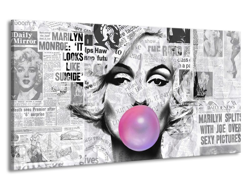 Canvas Schilderij Marilyn Monroe | Zwart, Grijs, Paars | 190x100cm 1Luik