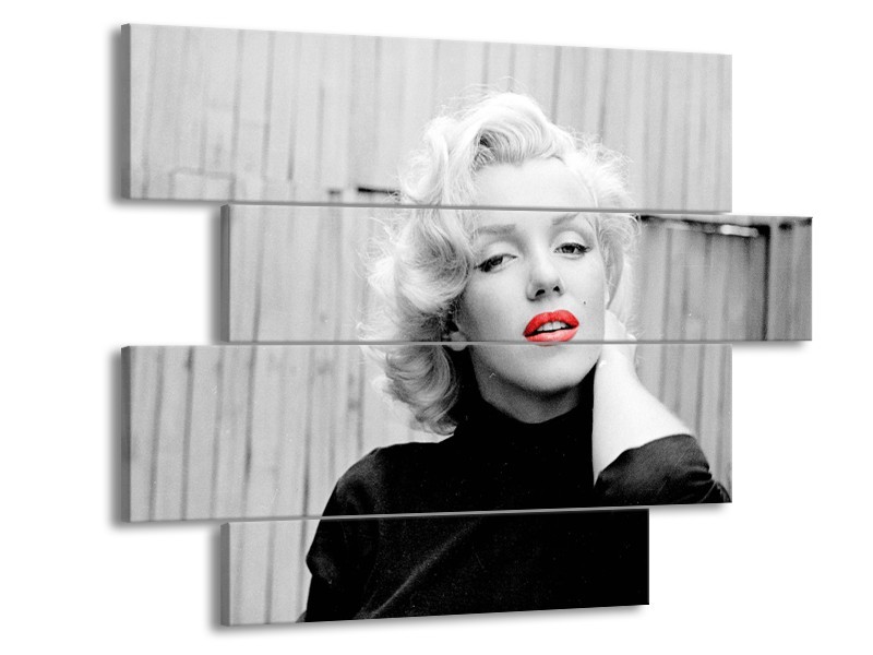 Glasschilderij Marilyn Monroe | Zwart, Wit, Rood | 115x85cm 4Luik