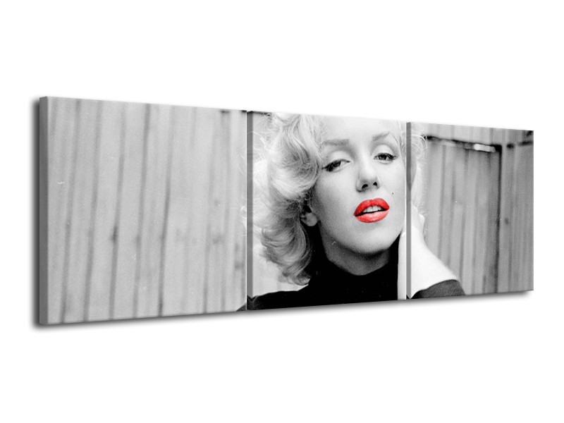 Glasschilderij Marilyn Monroe | Zwart, Wit, Rood | 120x40cm 3Luik